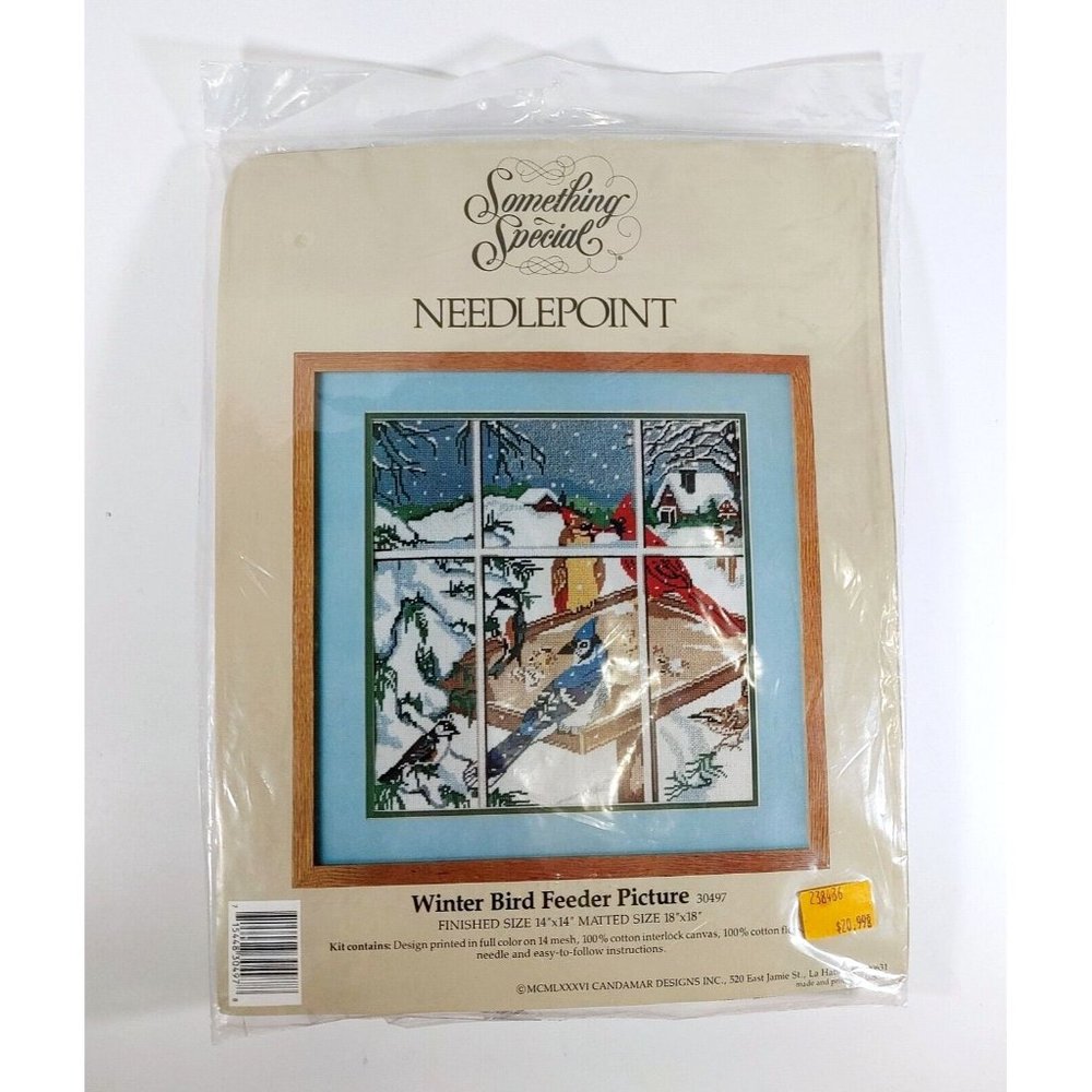 Candamar Winter Bird Feeder 14 Mesh Cotton Floss Needlepoint KIT 1986